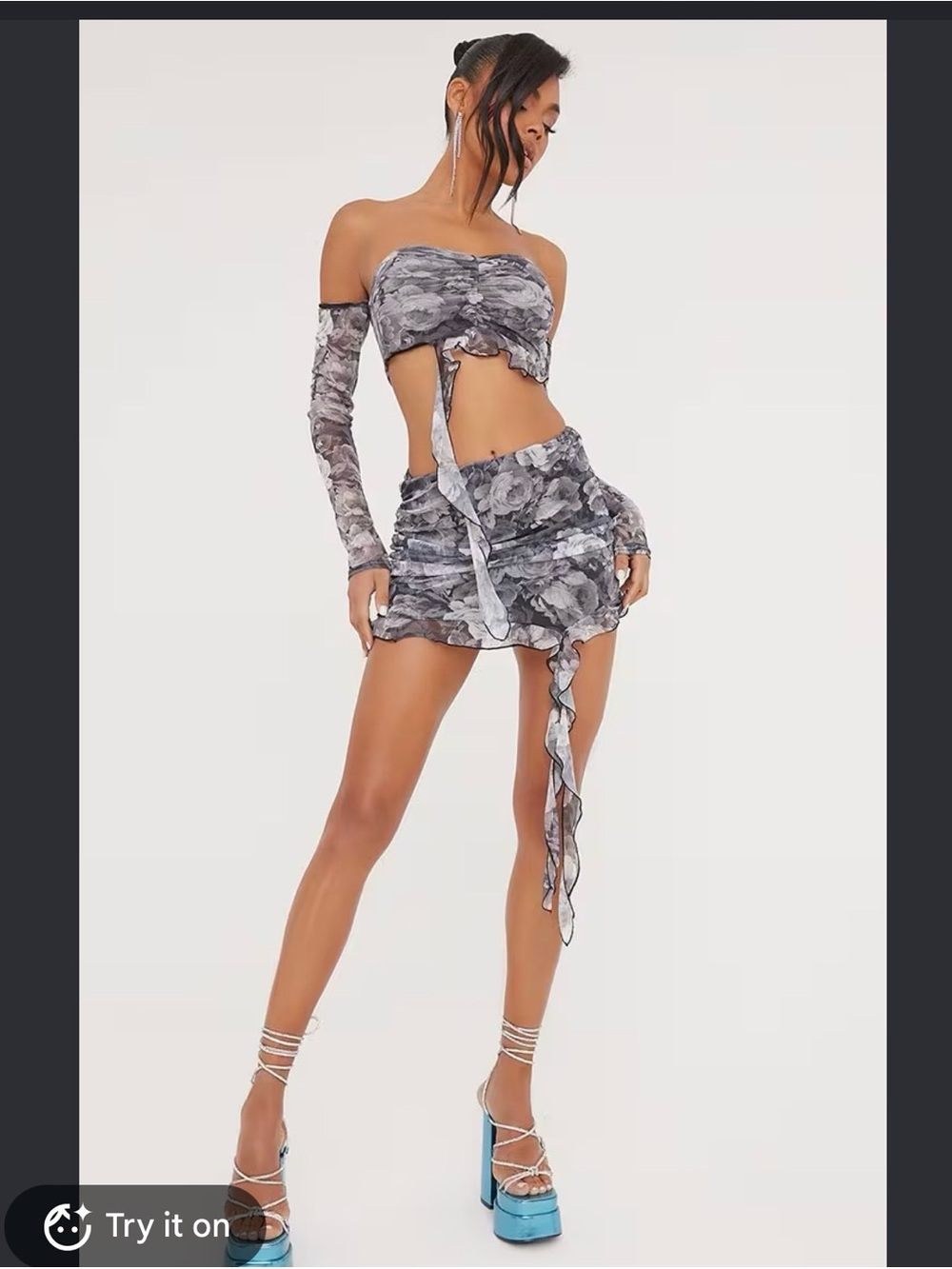 2 for $30 sale: NWT EGO mesh 2 piece set cropped top with skirt gray rose